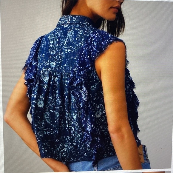 NWT PILCRO Denim Cropped Vest Top Blouse Womens XL button up Bohemian cropped - Picture 4 of 9